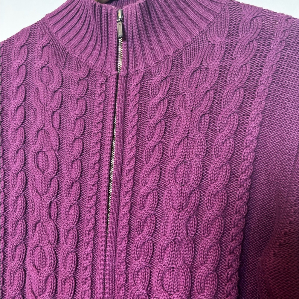 L.L Bean Women’s Cable Knit Zipper Front  Cardigan Purple- Size Large - Picture 2 of 5
